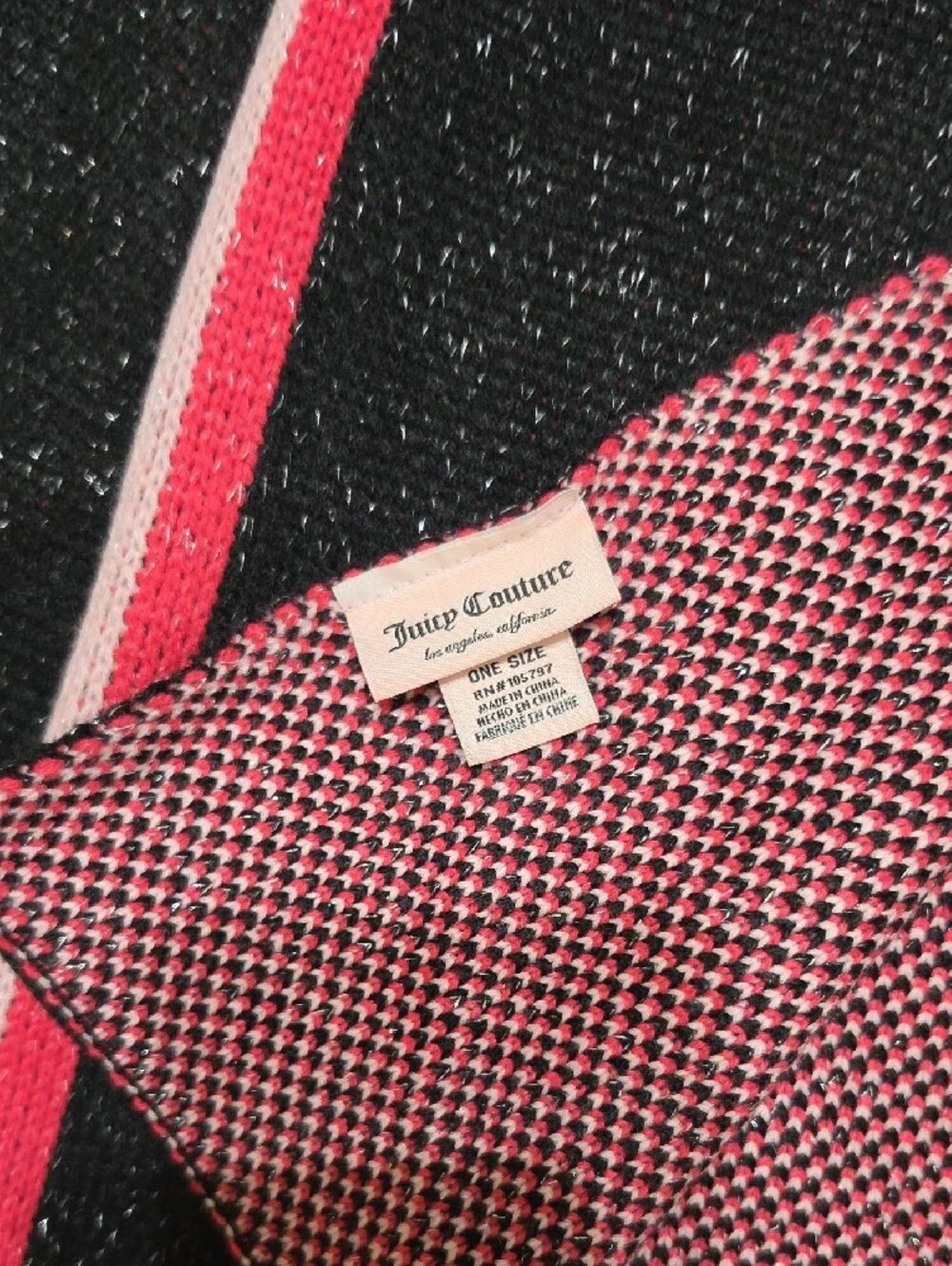 Juicy Couture Pink and Black Reversible Knit Scarf